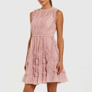 MAC DUGGAL Illusion Mock Neck Sleeveless Mesh Ruffle Blush Pink Dress Size 4